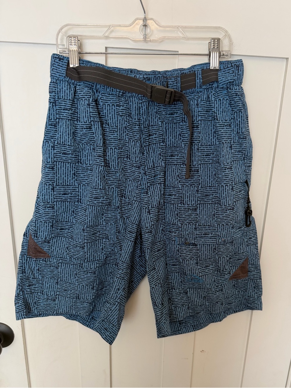 L.L. Bean Nylon Cargo Shorts Mens Small Blue Hiking Swim Outdoor Pockets Belted